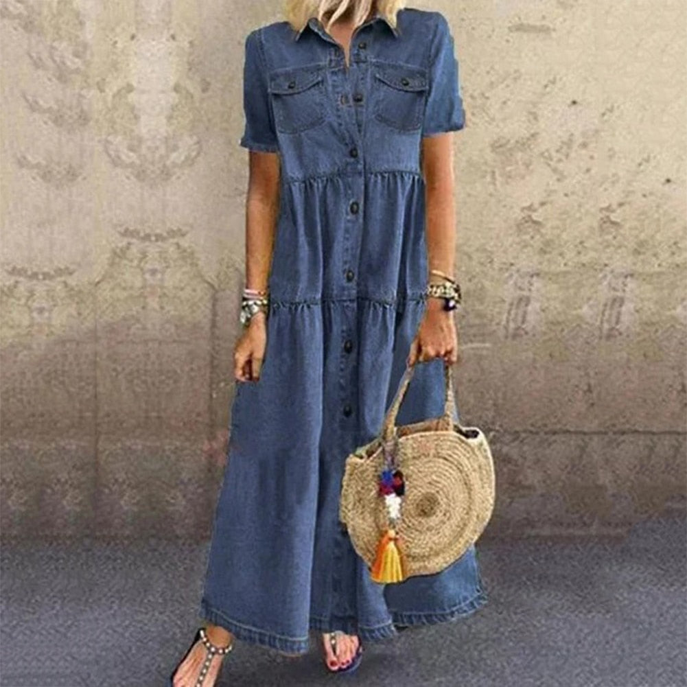 Norvielle Damen Denim Kleid Blau - Norvielle