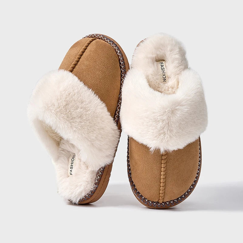 Damen Winter Hausschuhe Weiches Fellfutter Warm Beige