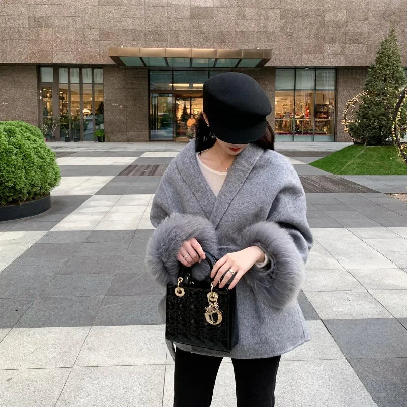 Damen Wickelmantel mit Bindegürtel Eleganz - Norvielle