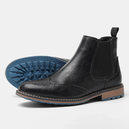 Overton Herren Chelsea Stiefel Brogue Leder