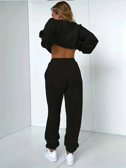 Rückansicht Lounge Set Damen in Schwarz, elastischer Bund

