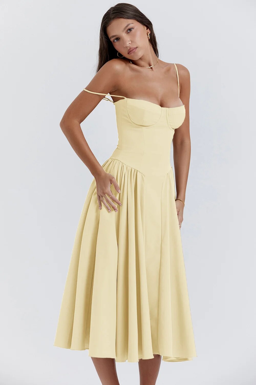 Damen Midikleid Träger Freirücken Kleid