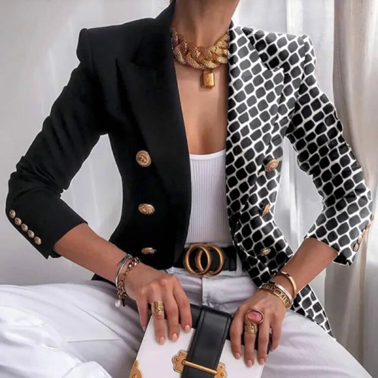 Norvielle Damen Blazer Gedruckt Tailliert - Norvielle