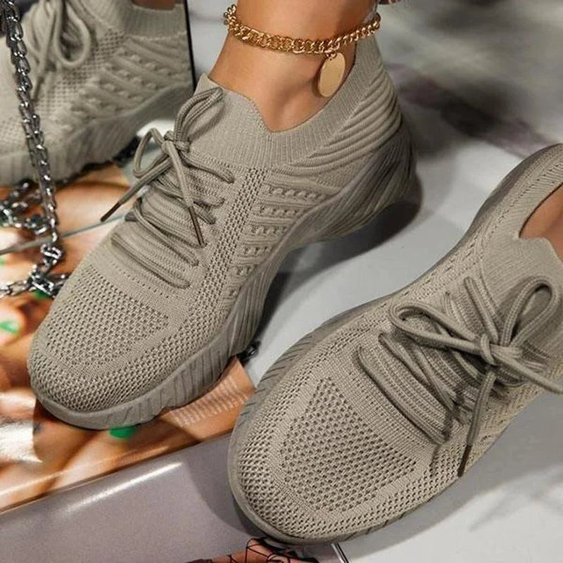 Damen Plateau Sneaker Schnürung Sportlich