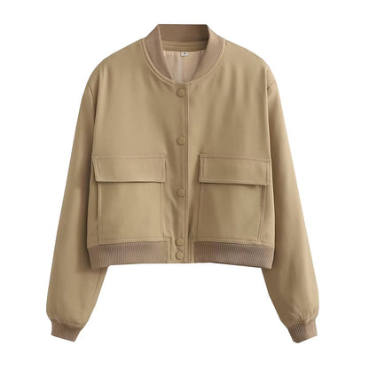 Damen Kurzjacke Taschen Modern Cropped Look