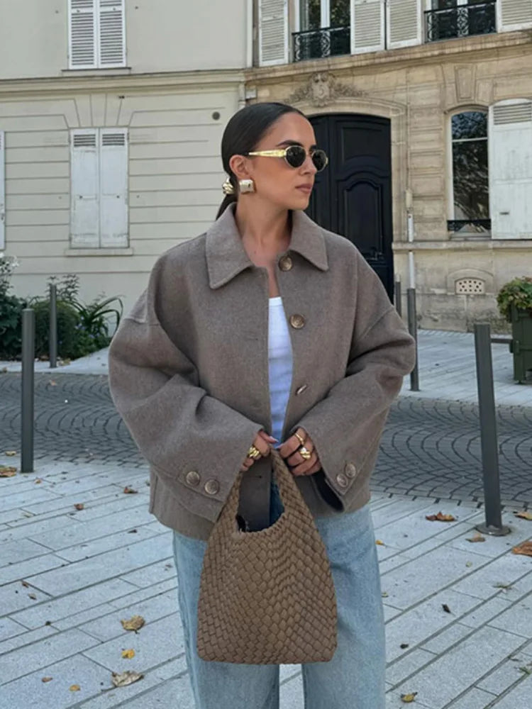 Mirelda Damen Oversize Kurzjacke Cropped Fit mit Knöpfen - Norvielle
