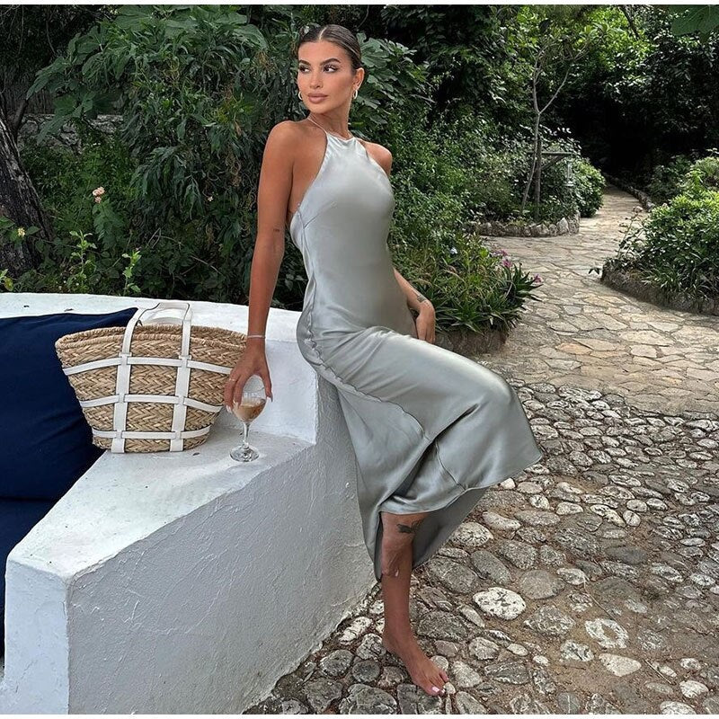 Damen Ärmelloses Kleid Offener Rücken