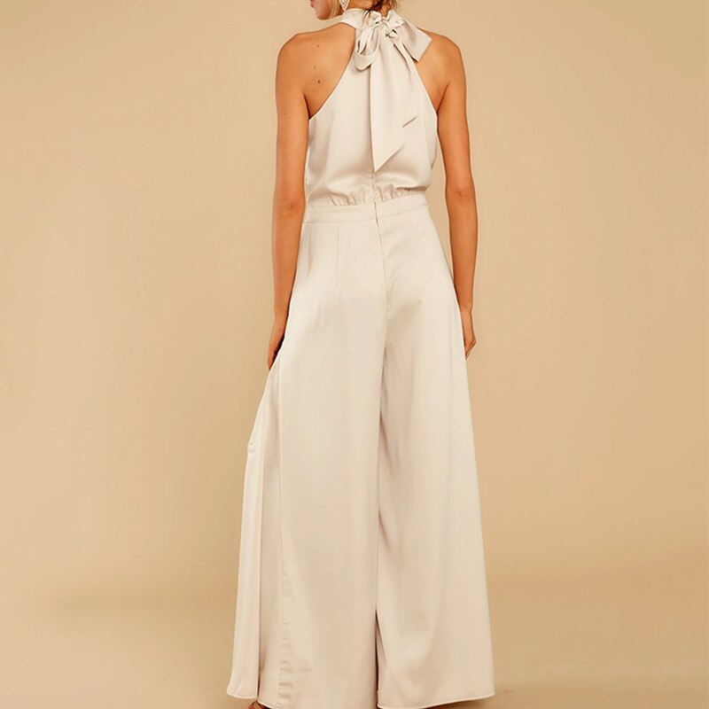 Damen Jumpsuit Neckholder Weites Bein