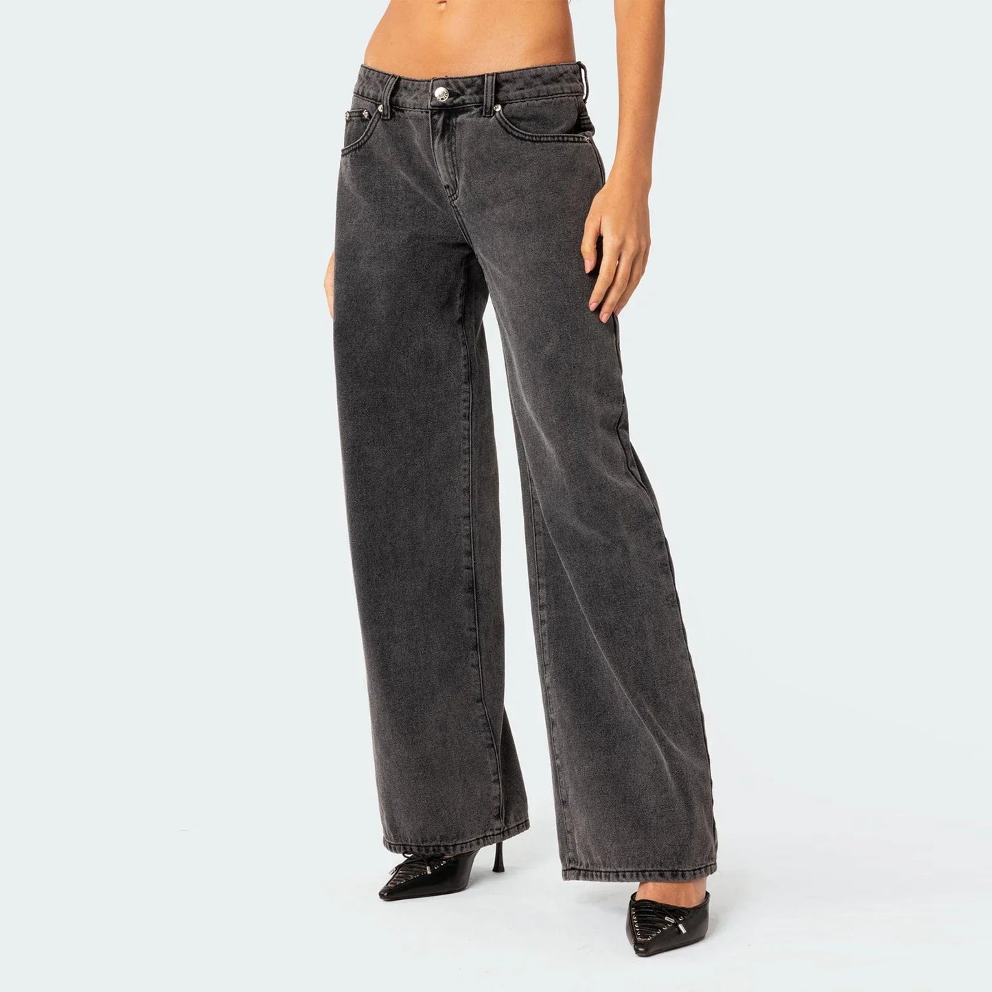 Damen Weitbein Jeans Dunkelblau Vintage - Norvielle