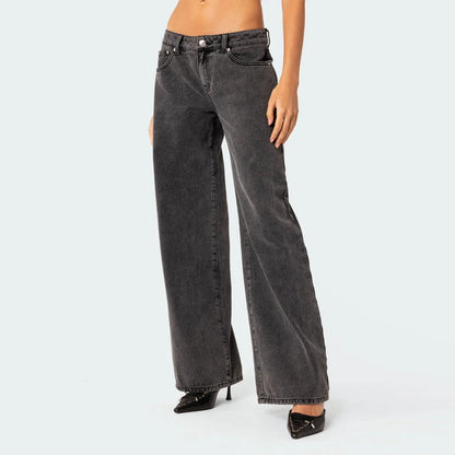 Damen Weitbein Jeans Dunkelblau Vintage - Norvielle