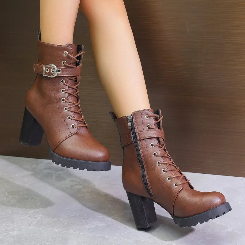 Damen Schnürstiefeletten Schnallendetail