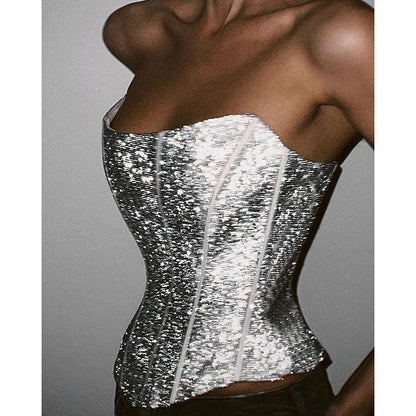 Norvielle Damen Strapless Korsett Glitzer