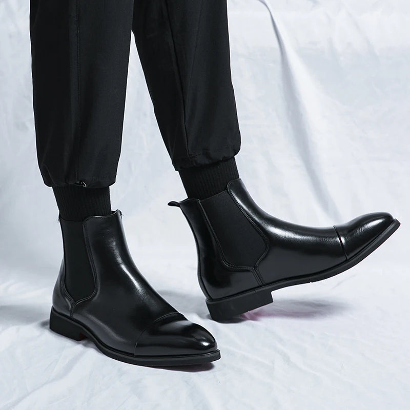 Herren Chelsea Stiefel Cap Toe Elastisch Schwarz - Norvielle