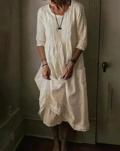 Damen Oversize Kleid Baumwolle Weiß - Norvielle
