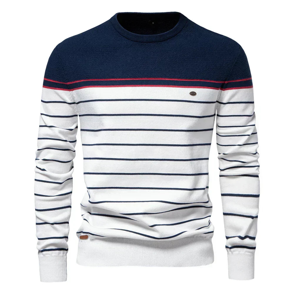 Herren Pullover Streifenmuster Merino-Wolle Bequem Marineblau - Norvielle