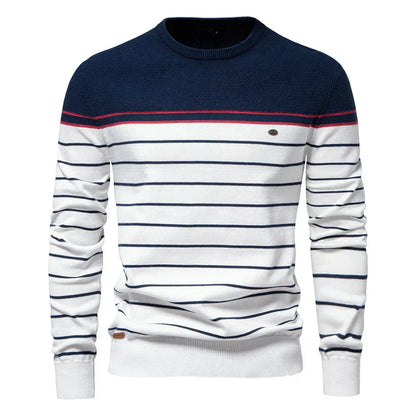 Herren Pullover Streifenmuster Merino-Wolle Bequem Marineblau - Norvielle