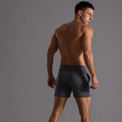 Herren Shorts Gestreift Baumwolle Beige