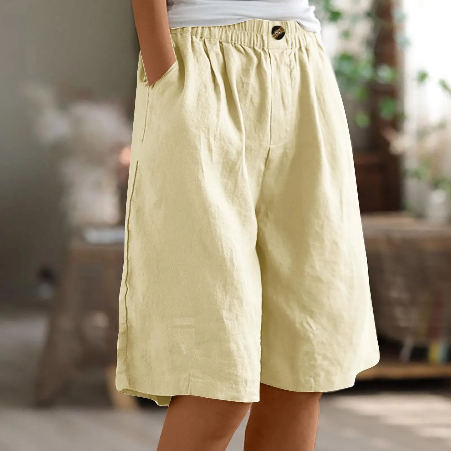 Damenhose Baumwoll-Leinen Beige