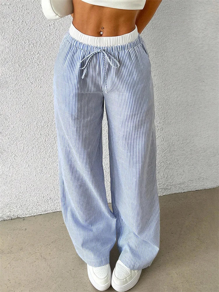 Norvielle Damenweite Hose Streifendruck Bequem