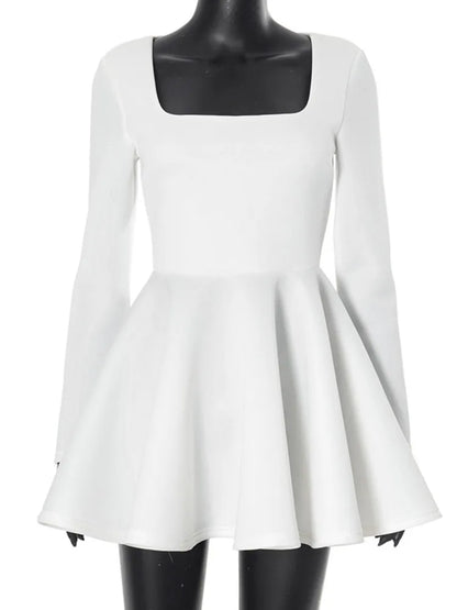 Elegantes Damen Mini-Kleid Weiß Quadrat-Ausschnitt