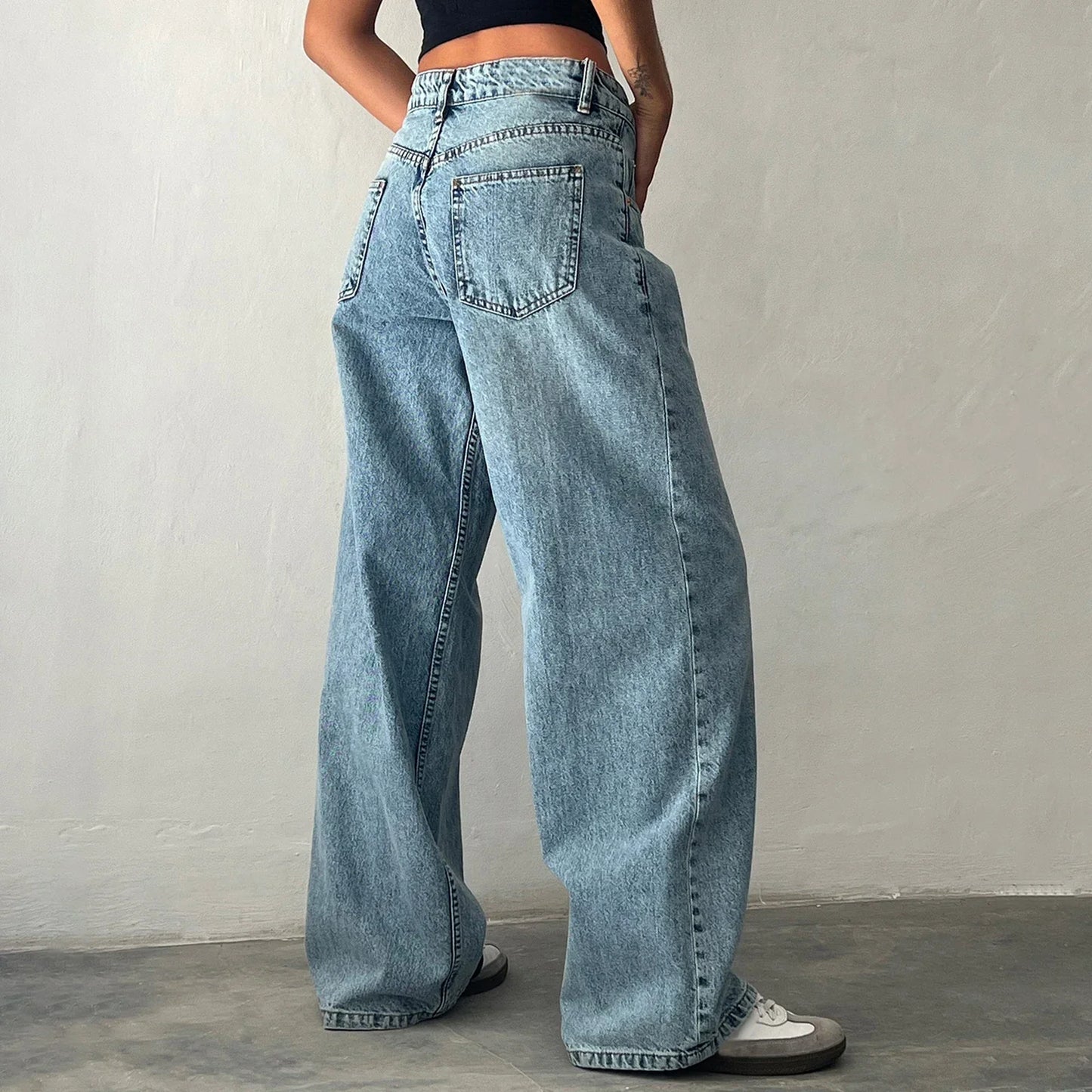 Damen Weitbein Jeans Helle Vintage Farbe
