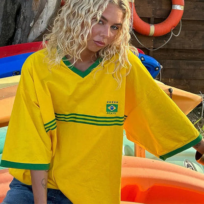 Damen Oversized T-Shirt Retro Football Stil Sportlich