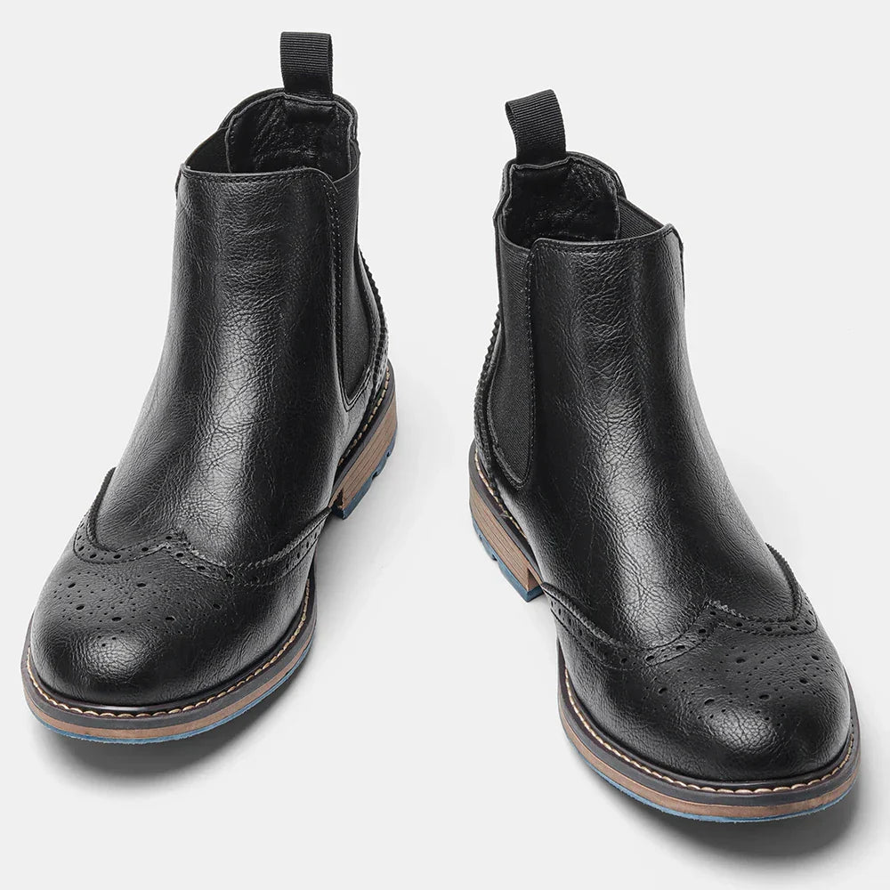 Overton Herren Chelsea Stiefel Brogue Leder