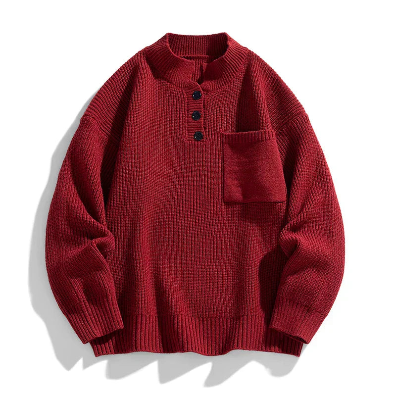Herren Strickpullover Knopfleiste Winter