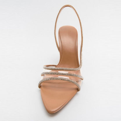 Damen Slingback High-Heel Sandalen Spitze Offener Zehenbereich