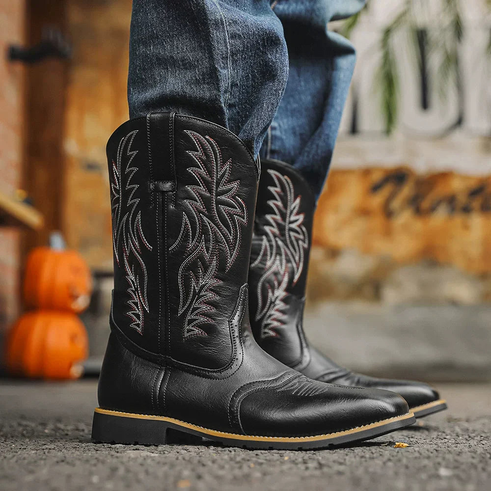 Herren Westernstiefel Mittelhoch Stickerei