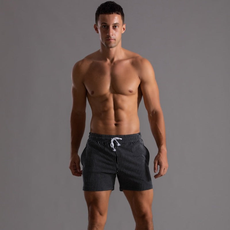 Herren Shorts Gestreift Baumwolle Beige