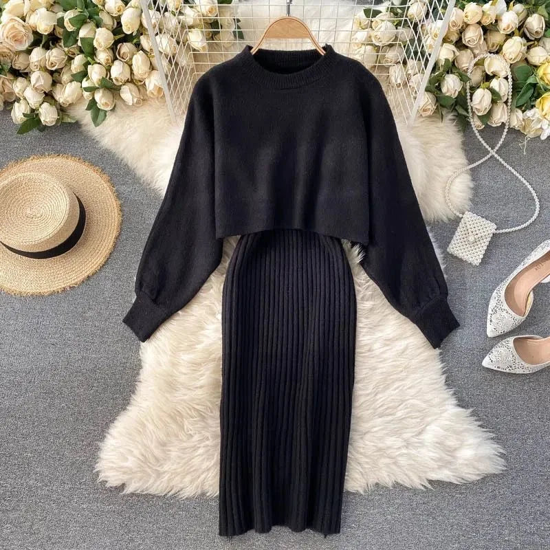Damen Strickkleid Pullover Set