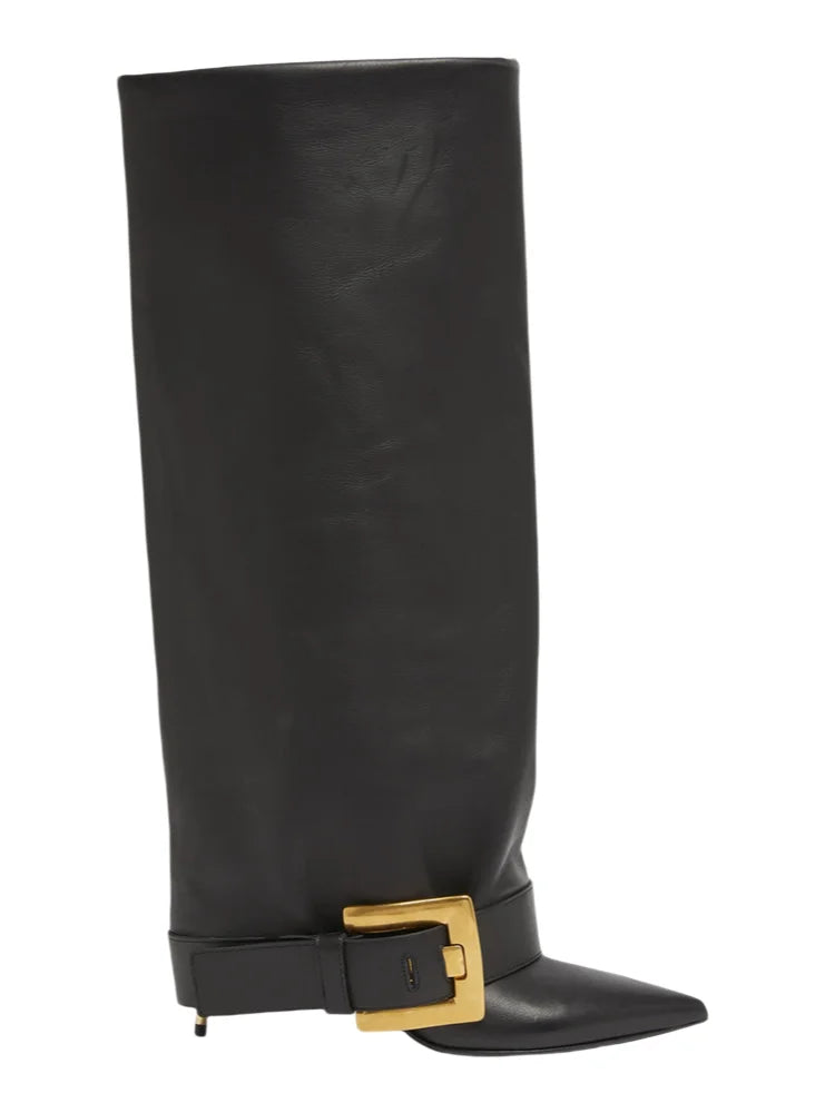 Velmira Damen Stiefel Goldschnalle Hochhackig