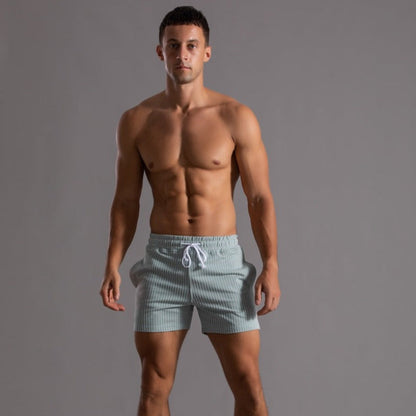 Herren Shorts Gestreift Baumwolle Beige