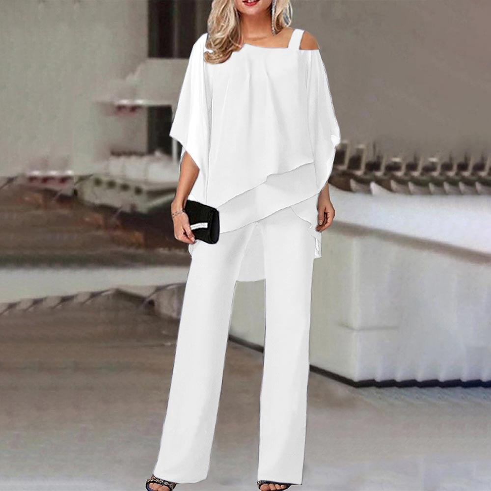 Damen 2-teiliges Set Asymmetrische Bluse Lange Hose