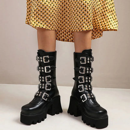 Damen Hochstiefel Chunky Absatz