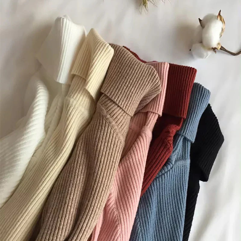 Norvielle Damen Strickpullover Hoher Kragen Gerippt