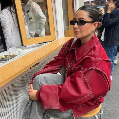 Damen Oversized Jacke Roter Reißverschluss