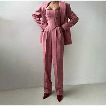 Damen Business Set Blazer Hose Corset Dreiteilig