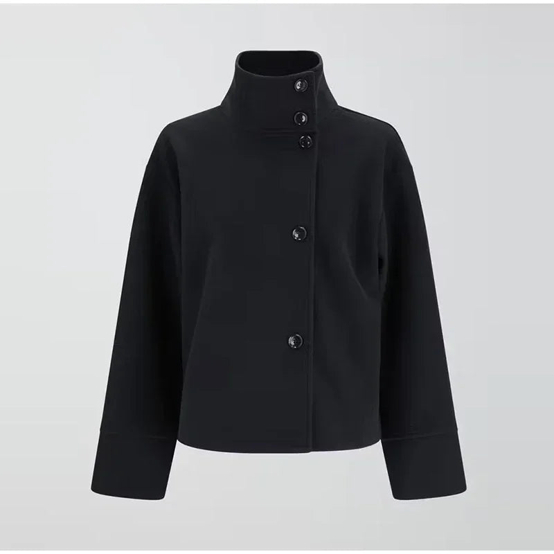 Damen Kurzjacke Stehkragen Elegant Schwarz - Norvielle