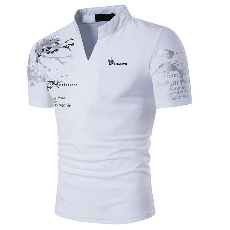 Herren T-Shirt V-Ausschnitt Grafikdruck Freizeit Weiss