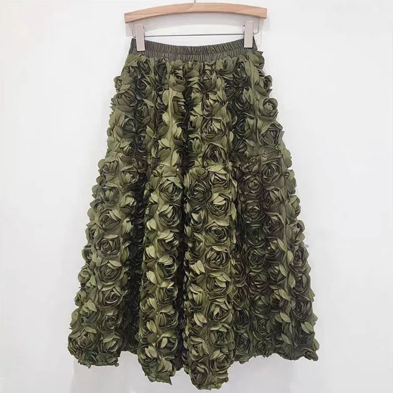 Damen A-Linie Rock Mittlere Länge Faltenrock Hohem Taille Blumenmuster - Norvielle