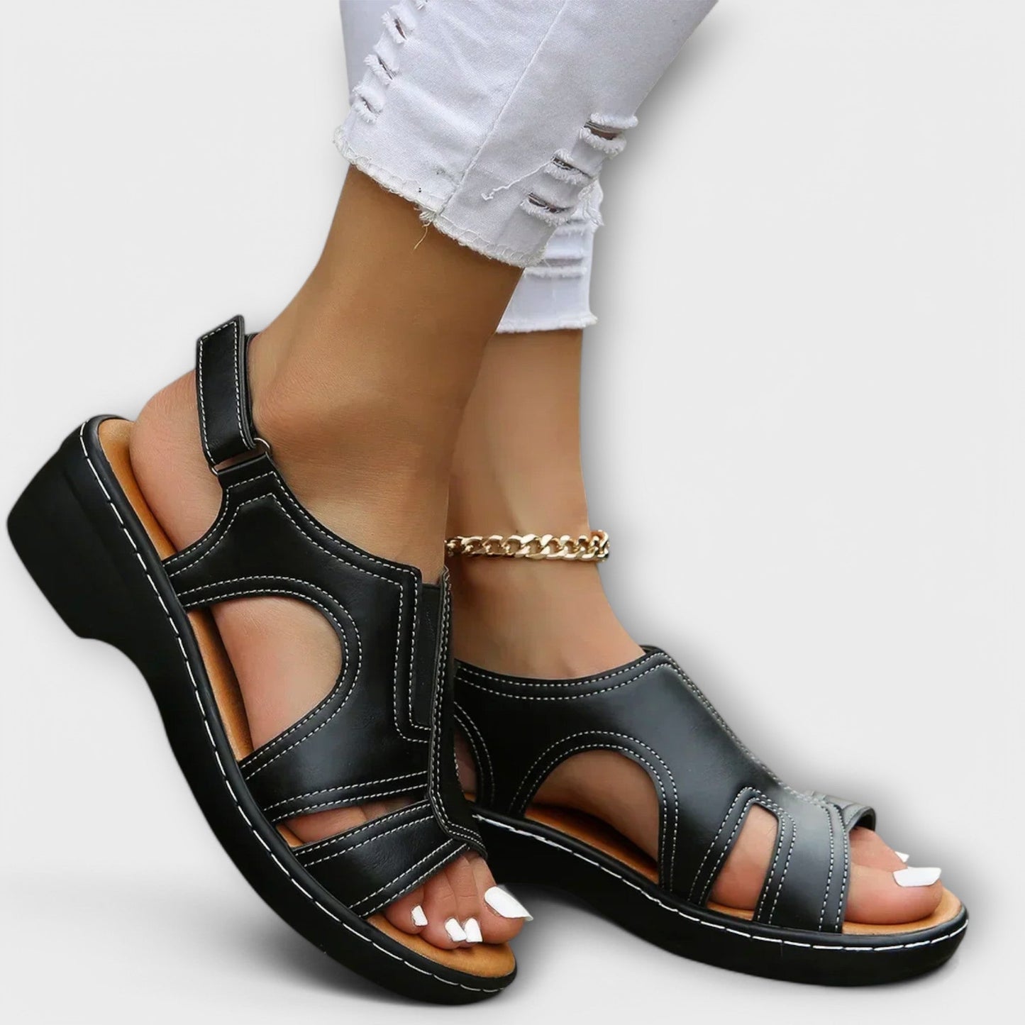 Damen Orthopädische Ledersandalen Komfortabsatz