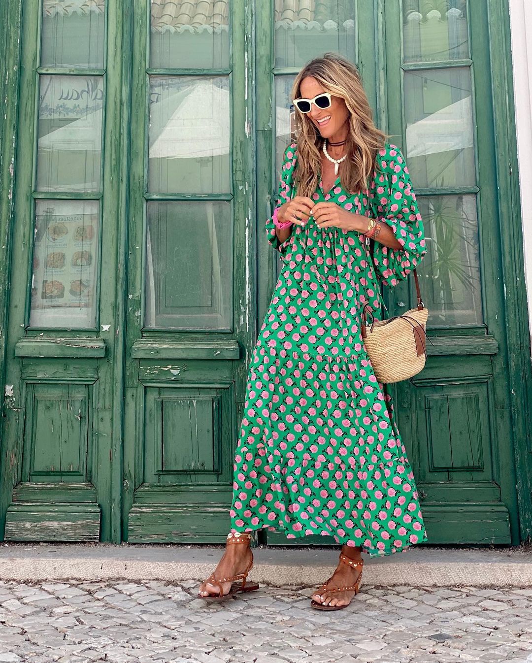 Damen Maxikleid Puffärmel Bequem Sommer