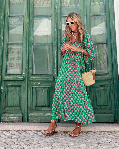 Damen Maxikleid Puffärmel Bequem Sommer