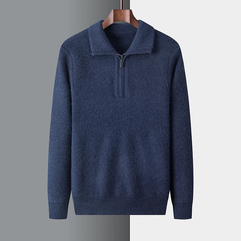 Herren Strickpullover Half-Zip Winterweiß
