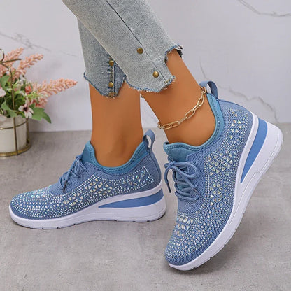 Damen Orthopädische Sneaker Strass Schnürung