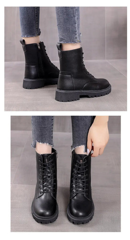 Damen Schnürstiefeletten Leder Warmfutter Rutschfest