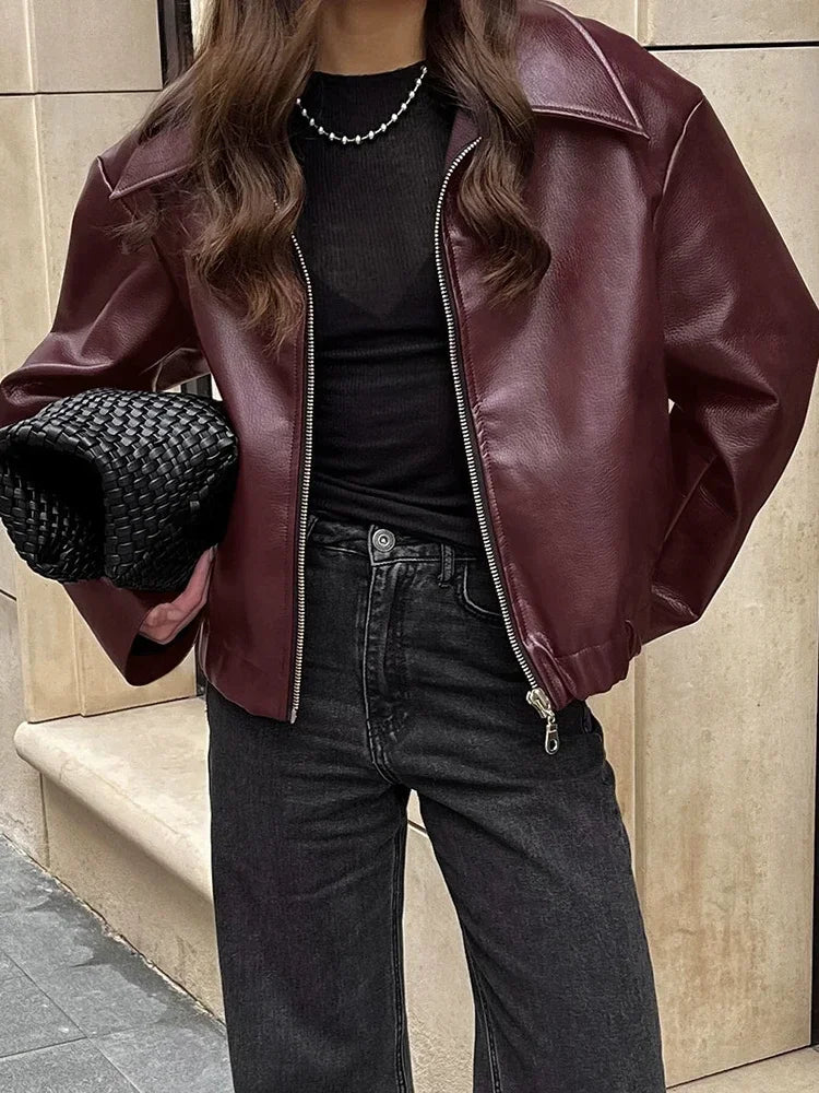 Klassische Damen Lederjacke Öko-Leder