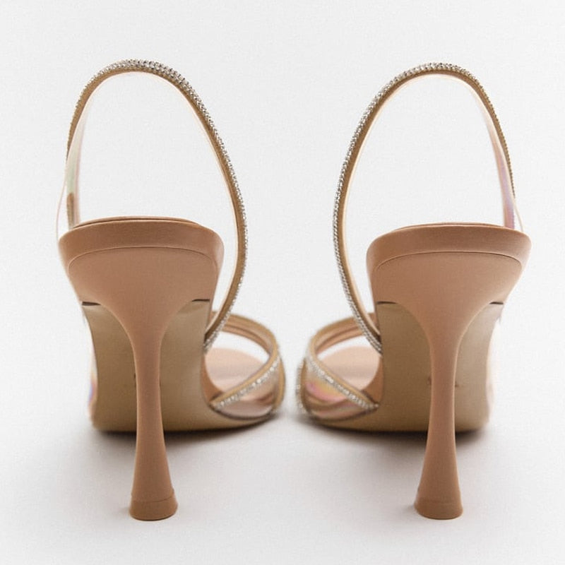 Damen Slingback High-Heel Sandalen Spitze Offener Zehenbereich